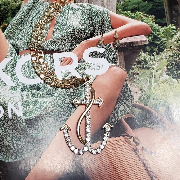 Gold Chain Anchor Necklace with Cubic Zirconia - Picture 5 of 5